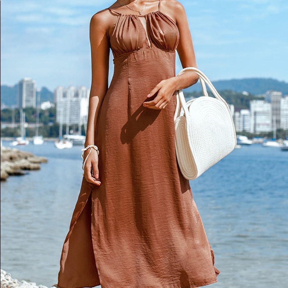 Cupshe caramel slip dress. Size small.